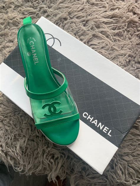 chanel green slippers